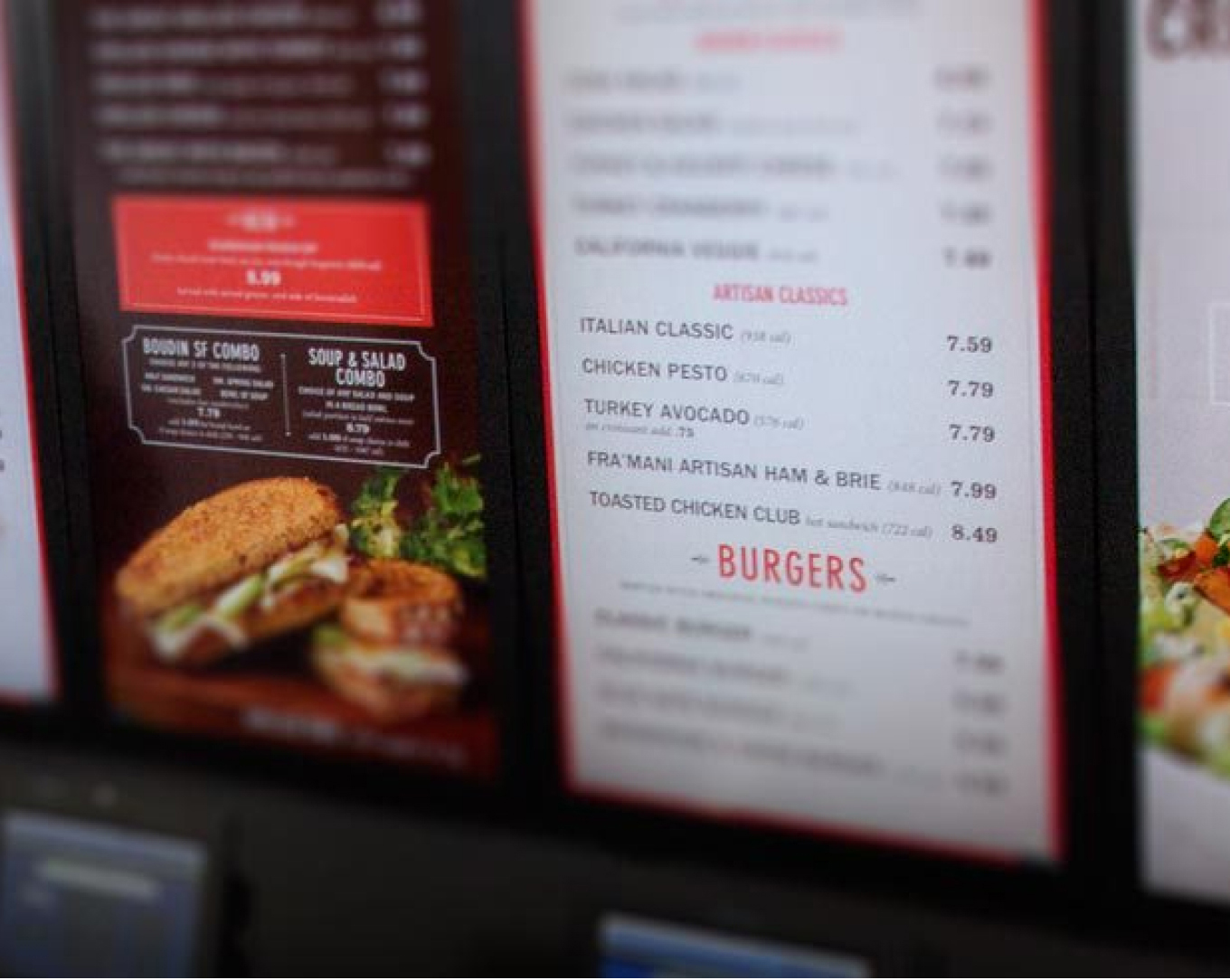 Close-up of a designed digital menu board